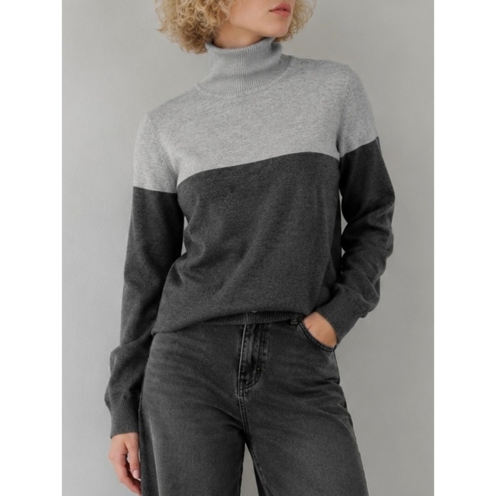 Calvin Klein Mens Grey‎ Colorblock Turtleneck Sweater Grey Charcoal M